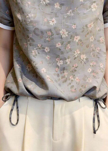 Dame Chiffon Skjorte med Print og Snoretræk 3