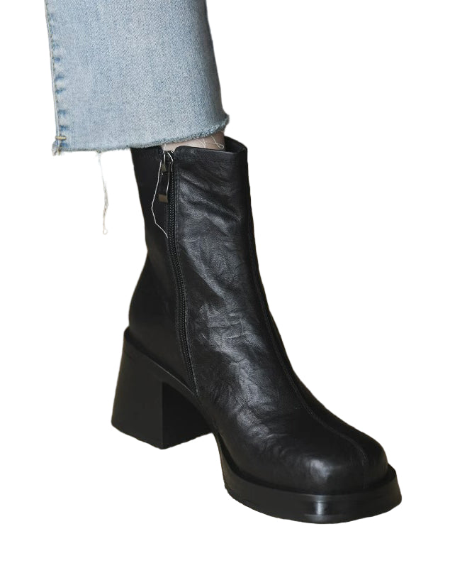 Dame Chunky Hæl Støvler med Lynlås 0