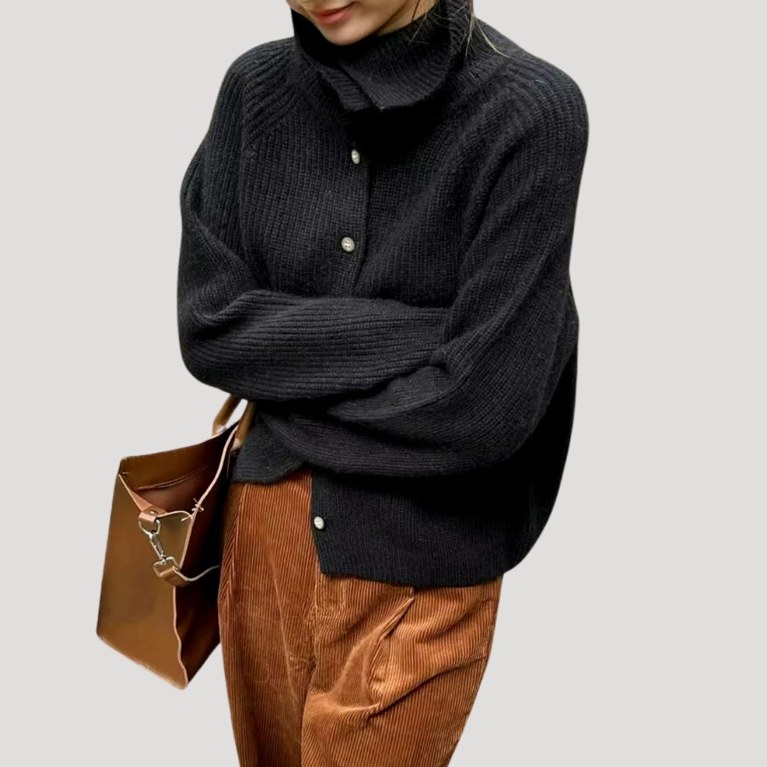 Dame Chunky Strik Cardigan Med Høj Krave 2