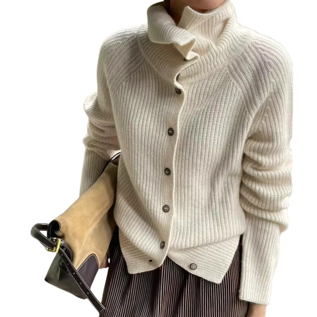 Dame Chunky Strik Cardigan Med Høj Krave 3