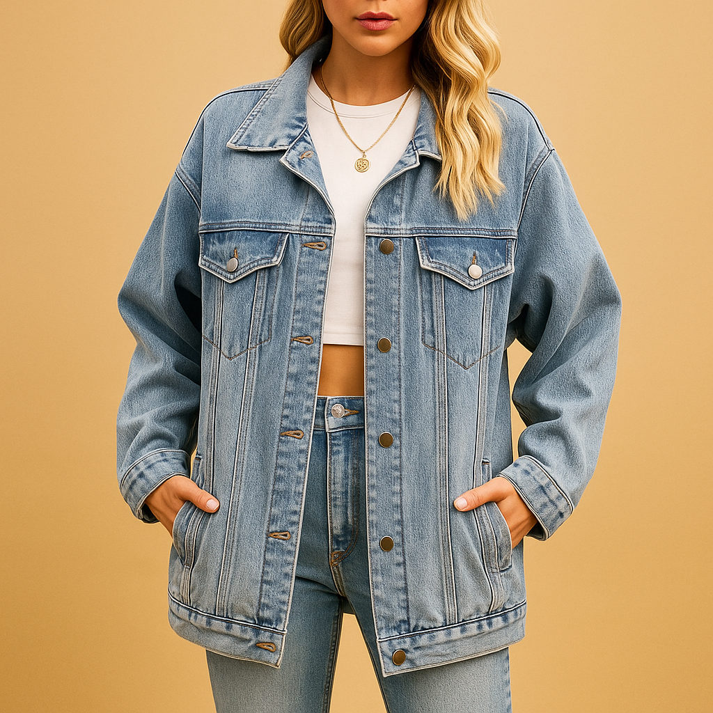 Dame Denim Vinterjakke med Knapper 1