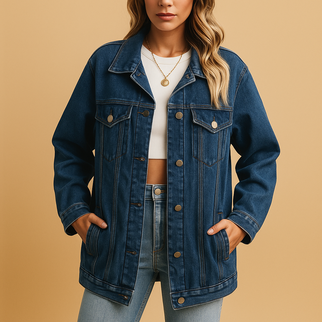 Dame Denim Vinterjakke med Knapper 2