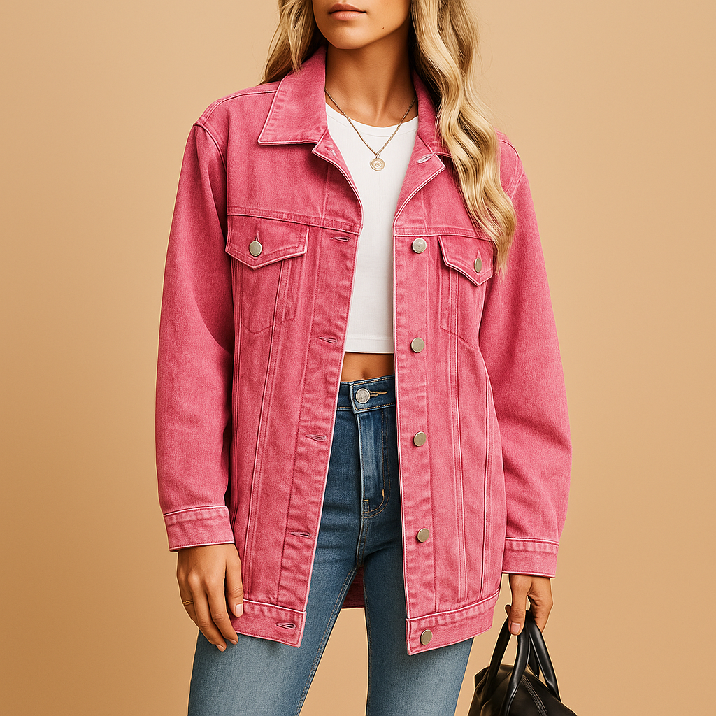 Dame Denim Vinterjakke med Knapper 3