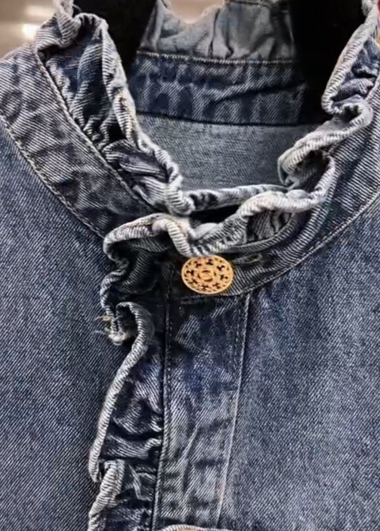 Dame Denimfrakke med Flæser og Lange Ærmer 3