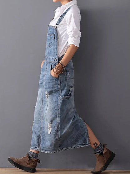 Dame Dungaree Kjole Med Justerbare Skulderstropper 1