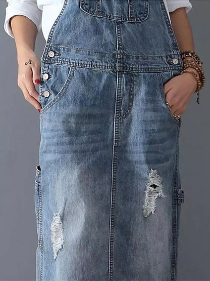 Dame Dungaree Kjole Med Justerbare Skulderstropper 6