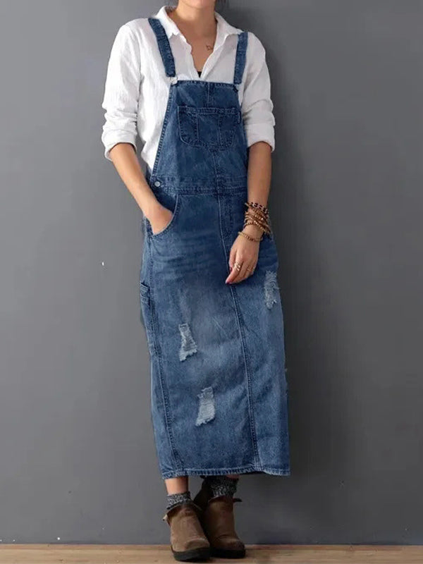 Dame Dungaree Kjole Med Justerbare Skulderstropper 8