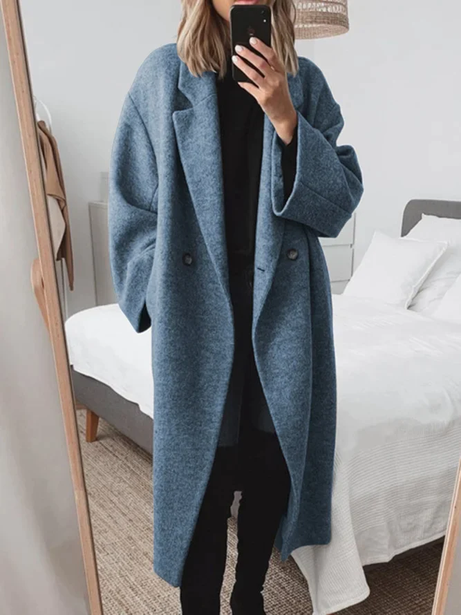 Dame Frakke Oversized Langline Med Dobbeltradet Design 4