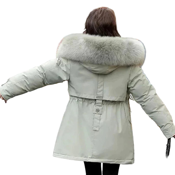 Dame Jakke Casual med Hætte og Kunstpels Krave 0