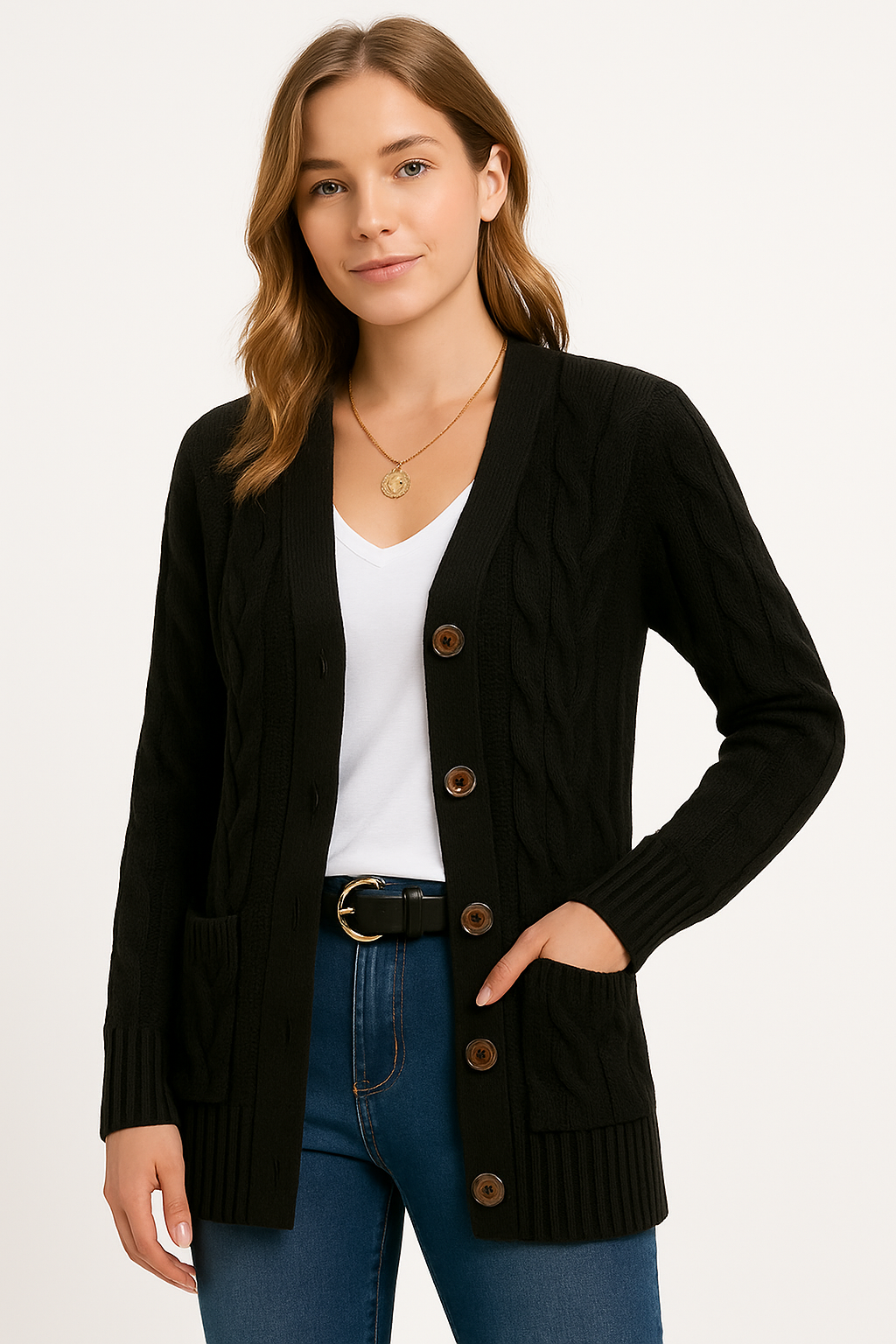 Dame Kabelstrik Cardigan til Forår 1