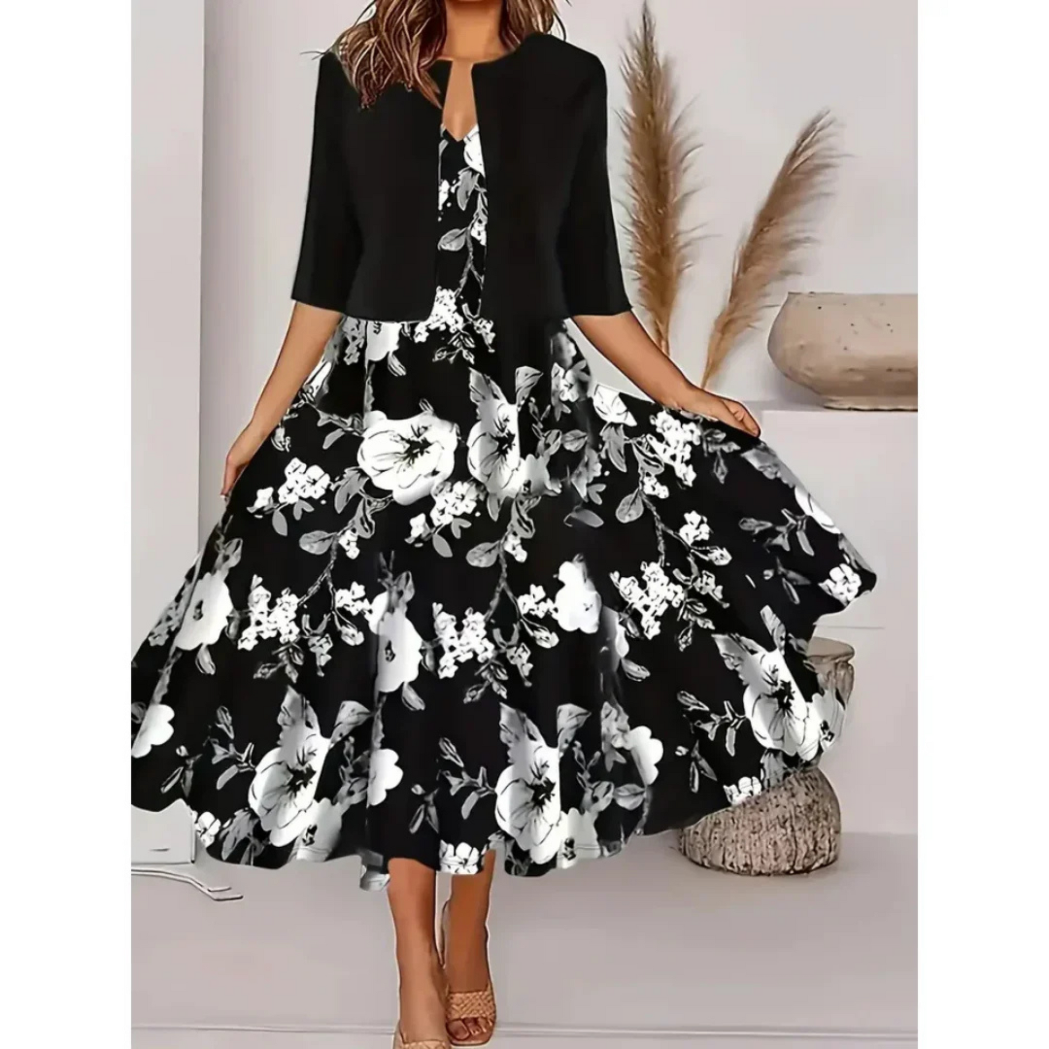 Dame Kjole Blazer Midi med Blomsterprint til Bryllup 1