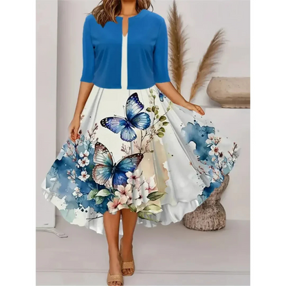 Dame Kjole Blazer Midi med Blomsterprint til Bryllup 7