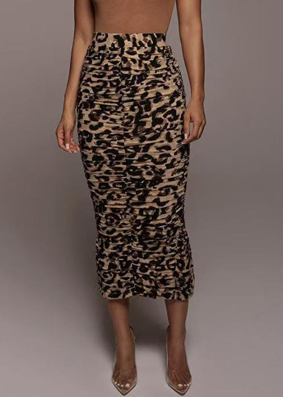 Dame Maxi Nederdel Rynket Høj Talje Leopardprint 1