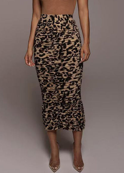 Dame Maxi Nederdel Rynket Høj Talje Leopardprint 1