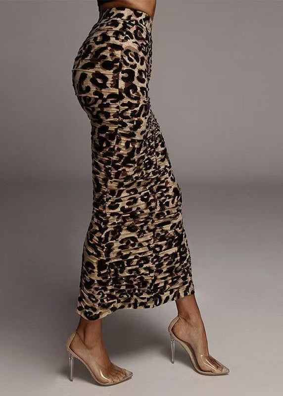 Dame Maxi Nederdel Rynket Høj Talje Leopardprint 2
