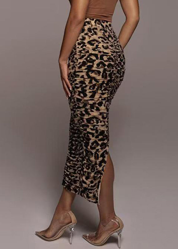Dame Maxi Nederdel Rynket Høj Talje Leopardprint 3