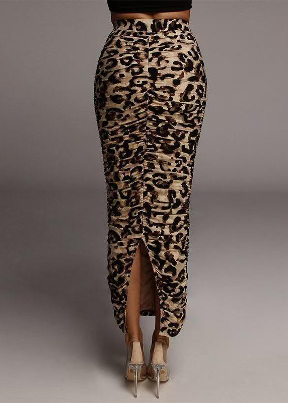Dame Maxi Nederdel Rynket Høj Talje Leopardprint 4