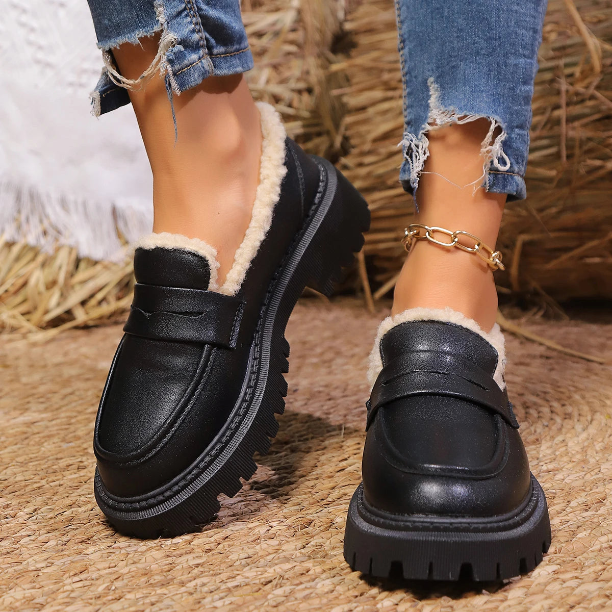 Dame Platform Loafers med Sherpa For 2
