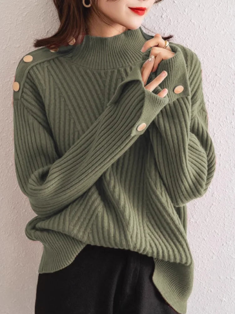 Dame Pullover med Høj Hals og Ribbet Design 5