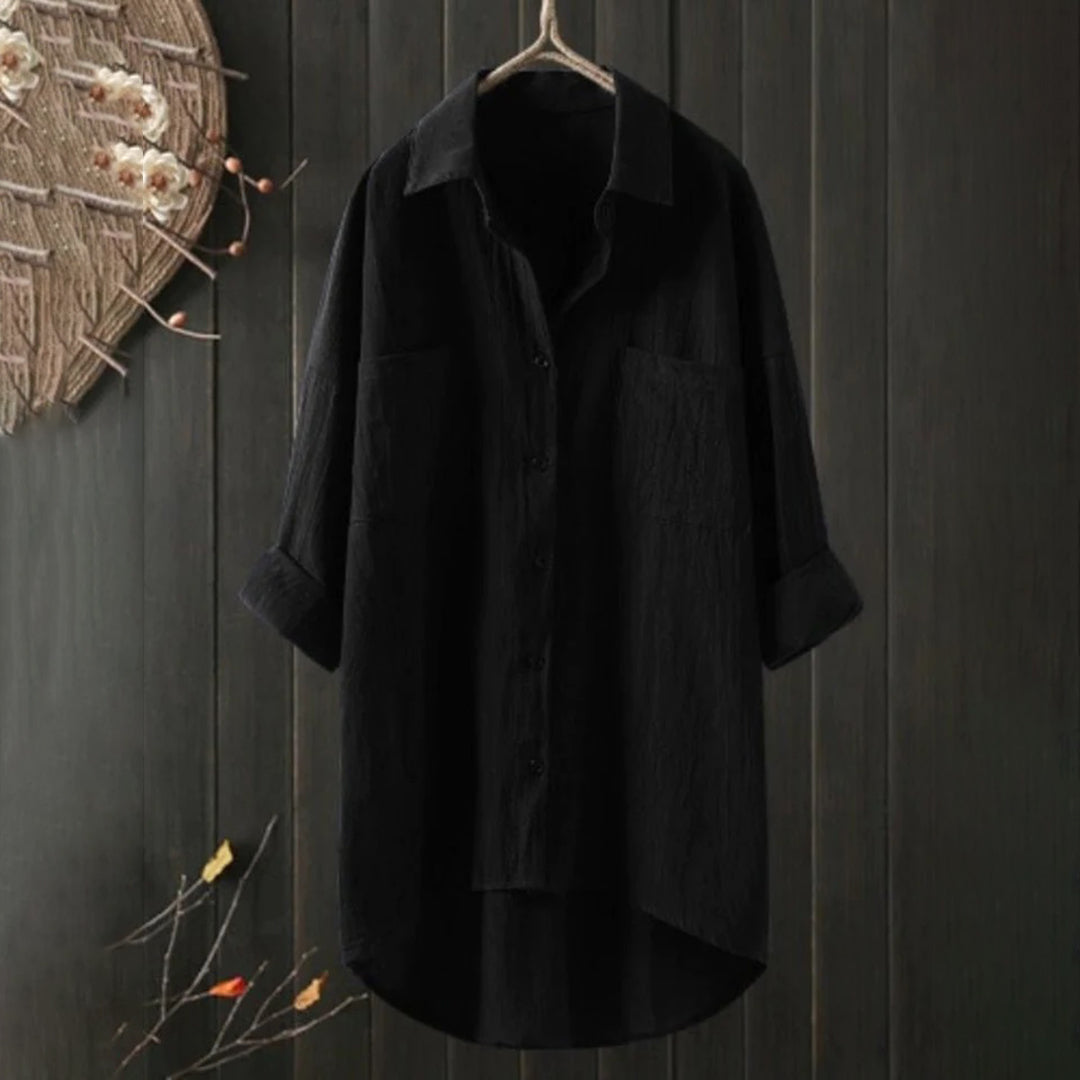 Dame Skjorte Button-Up Linned Langærmet Komfortabel 1