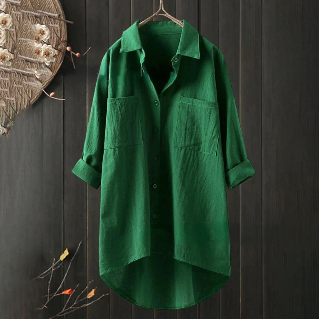 Dame Skjorte Button-Up Linned Langærmet Komfortabel 4