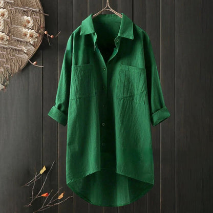 Dame Skjorte Button-Up Linned Langærmet Komfortabel 4