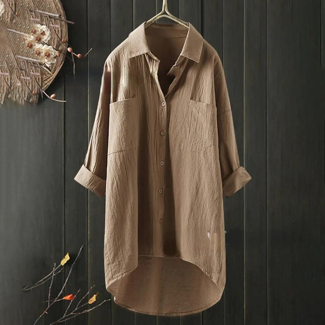Dame Skjorte Button-Up Linned Langærmet Komfortabel 5