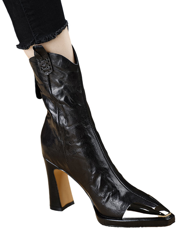 Dame Støvler Chunky Heel i Læder 0