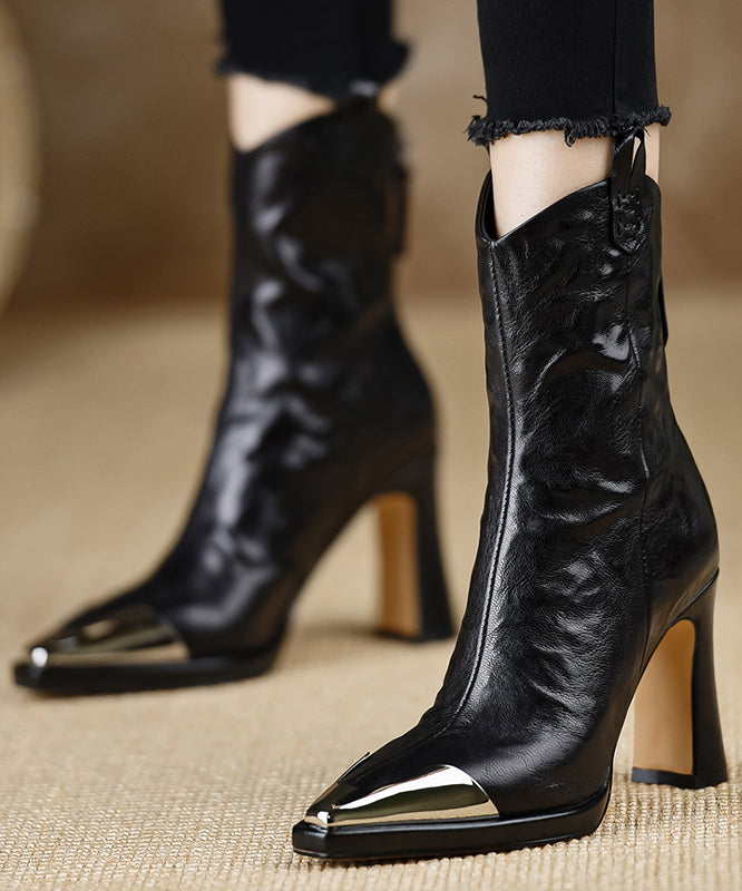 Dame Støvler Chunky Heel i Læder 2