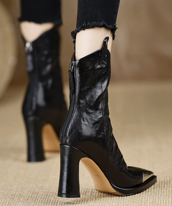 Dame Støvler Chunky Heel i Læder 4