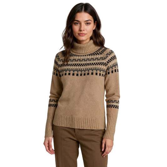 Dame Strikket Sweater med Rullekrave Mønstret 0