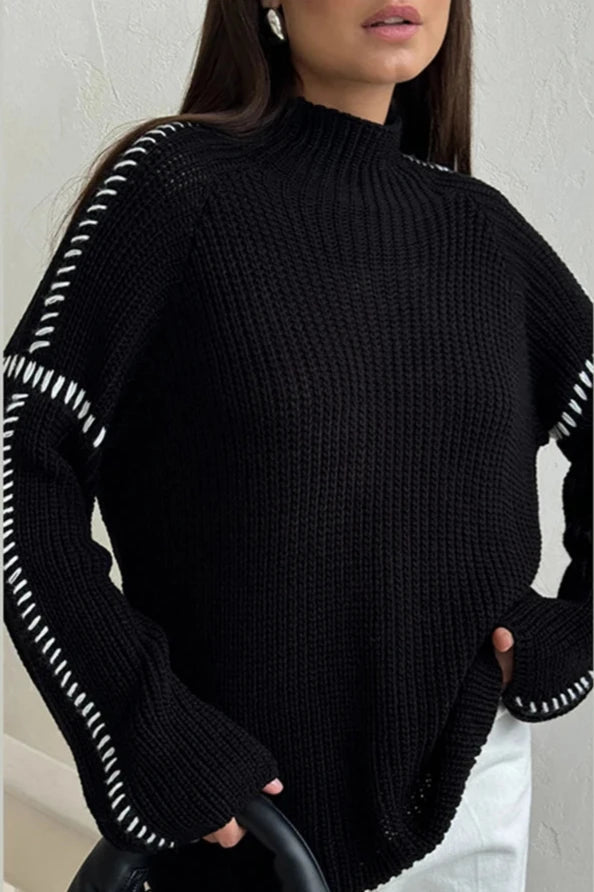 Dame Striktrøje Overdimensioneret Patchwork Stil 3