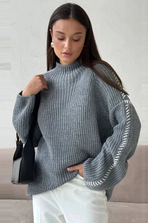 Dame Striktrøje Overdimensioneret Patchwork Stil 6