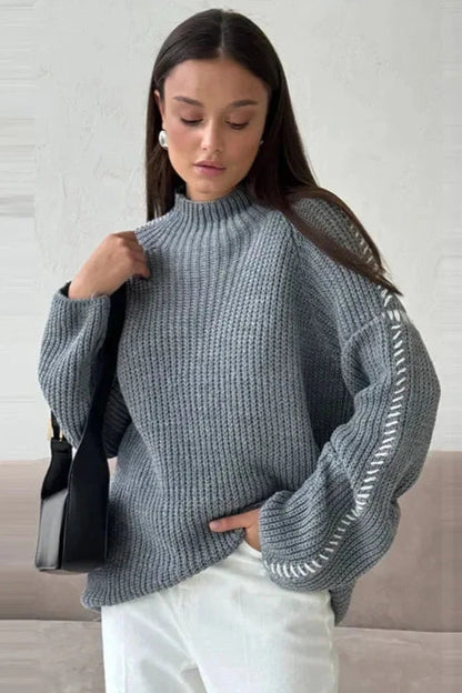 Dame Striktrøje Overdimensioneret Patchwork Stil 6