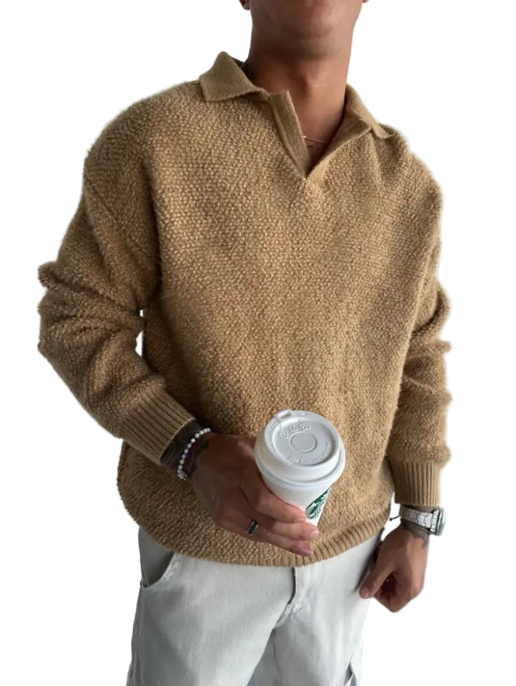 Dame Striktrøje Oversized med Strikket Krave 0