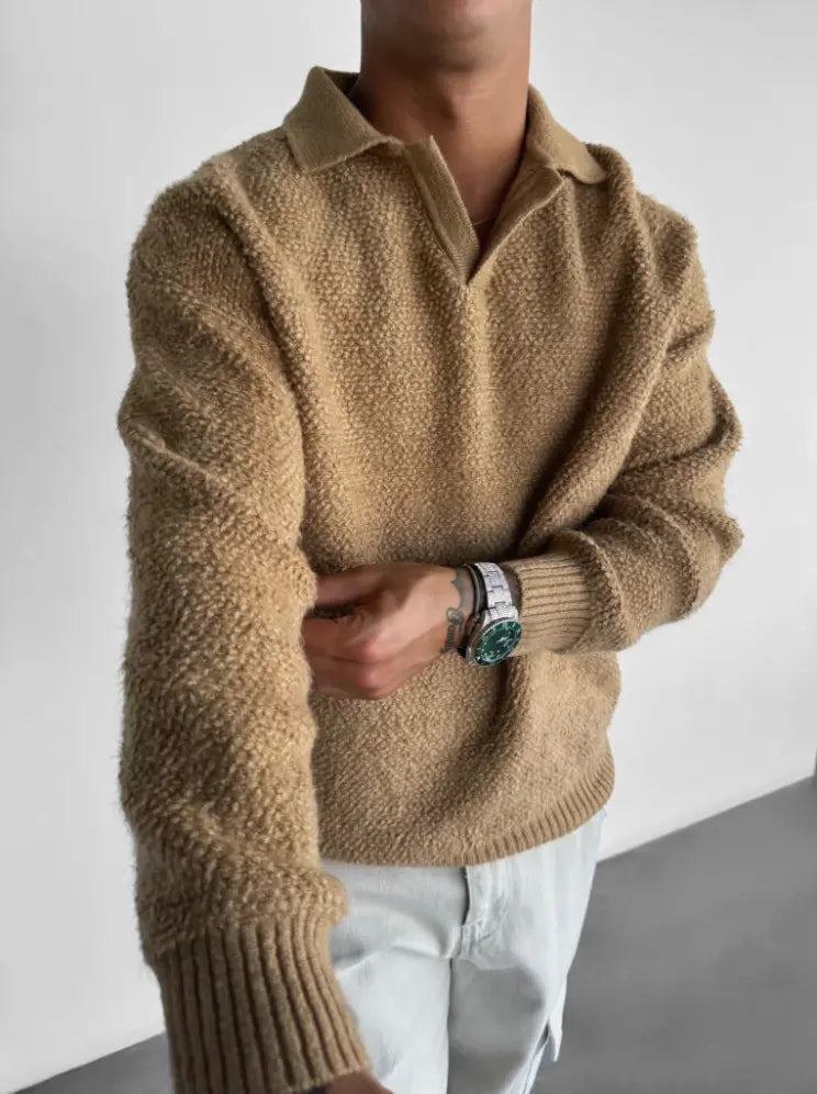 Dame Striktrøje Oversized med Strikket Krave 2