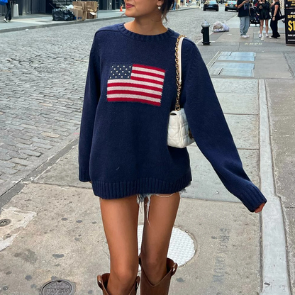 Dame Striktrøje med Flagmønster Casual Style 0