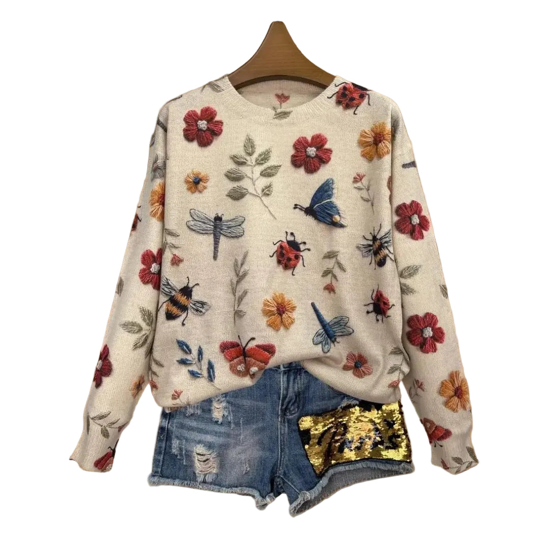 Dame Sweater med Haveprint - Unik Design til Afslappet Stil 0