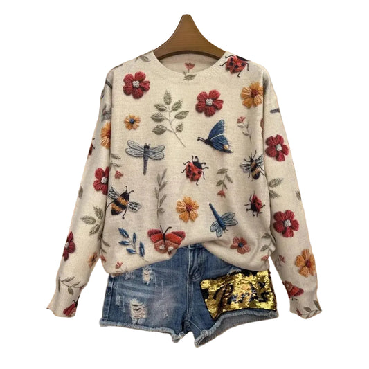 Dame Sweater med Haveprint - Unik Design til Afslappet Stil 0