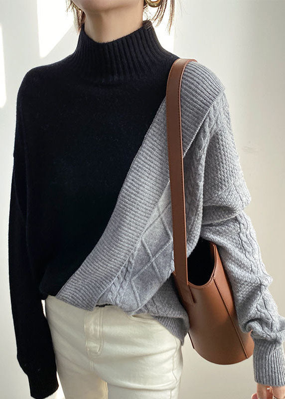 Dame Sweater med Patchwork Design Casual Style 4