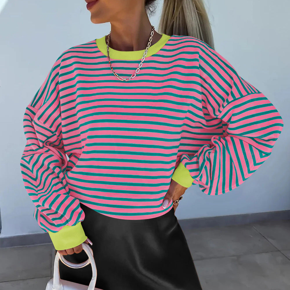 Dame Sweatshirt Boxy Snit Med Kontrasterende Trim Casual 5