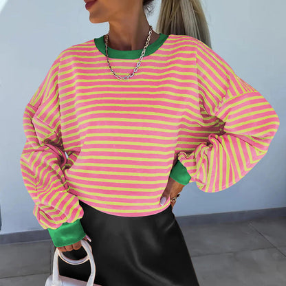 Dame Sweatshirt Boxy Snit Med Kontrasterende Trim Casual 8