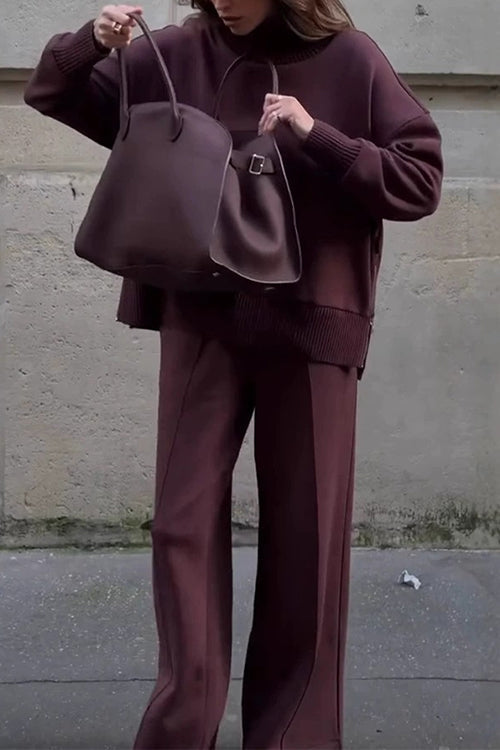 Dame Sweatshirt Sæt Høj Hals og Brede Ben til Afslapning 4
