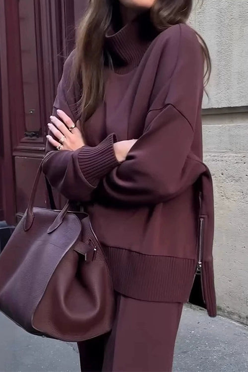 Dame Sweatshirt Sæt Høj Hals og Brede Ben til Afslapning 5