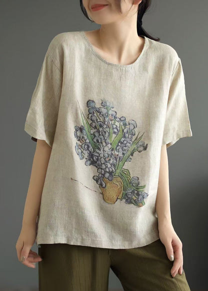 Dame T-shirt med O-hals og print til hverdag 0