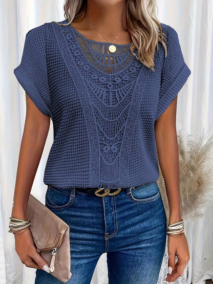 Dame T-shirt med Rund Hals og Blonder 5