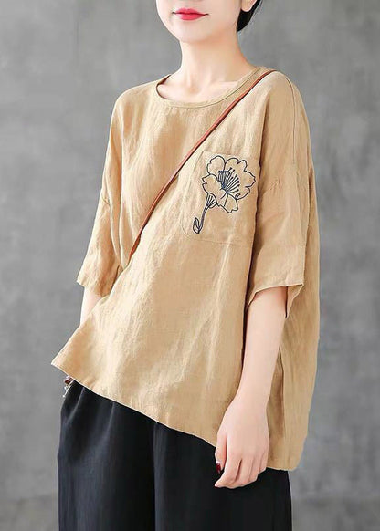Dame T Shirt O-hals med Broderede Detaljer 3