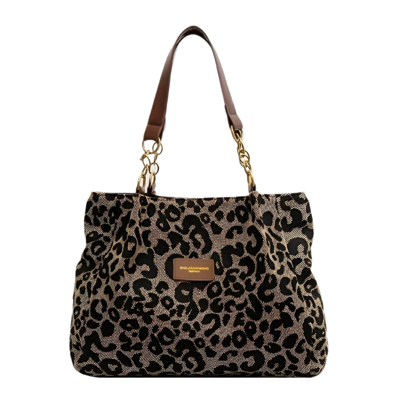 Dame Taske Rummelig Leopard Print Canvas Arbejdstaske 0