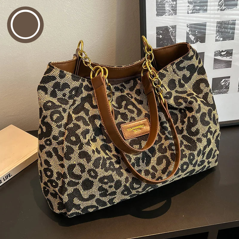 Dame Taske Rummelig Leopard Print Canvas Arbejdstaske 2