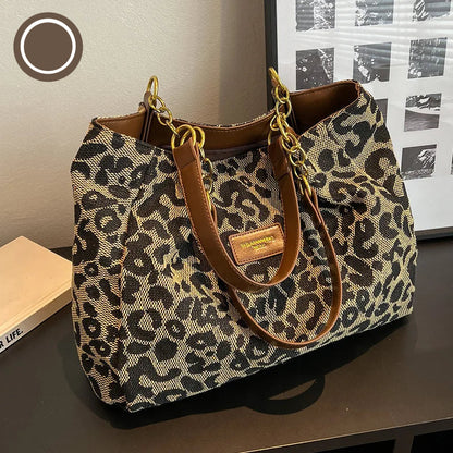 Dame Taske Rummelig Leopard Print Canvas Arbejdstaske 2